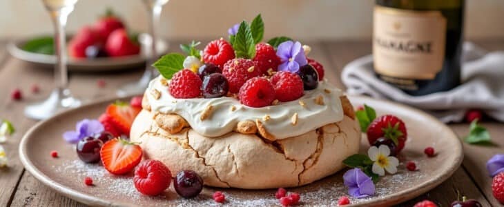 découvrez la recette parfaite de la pavlova au champagne et fruits rouges. apprenez tous les secrets pour réaliser une meringue aérienne, légère et savoureuse, qui éblouira vos invités. suivez nos conseils étape par étape pour un dessert festif inoubliable.