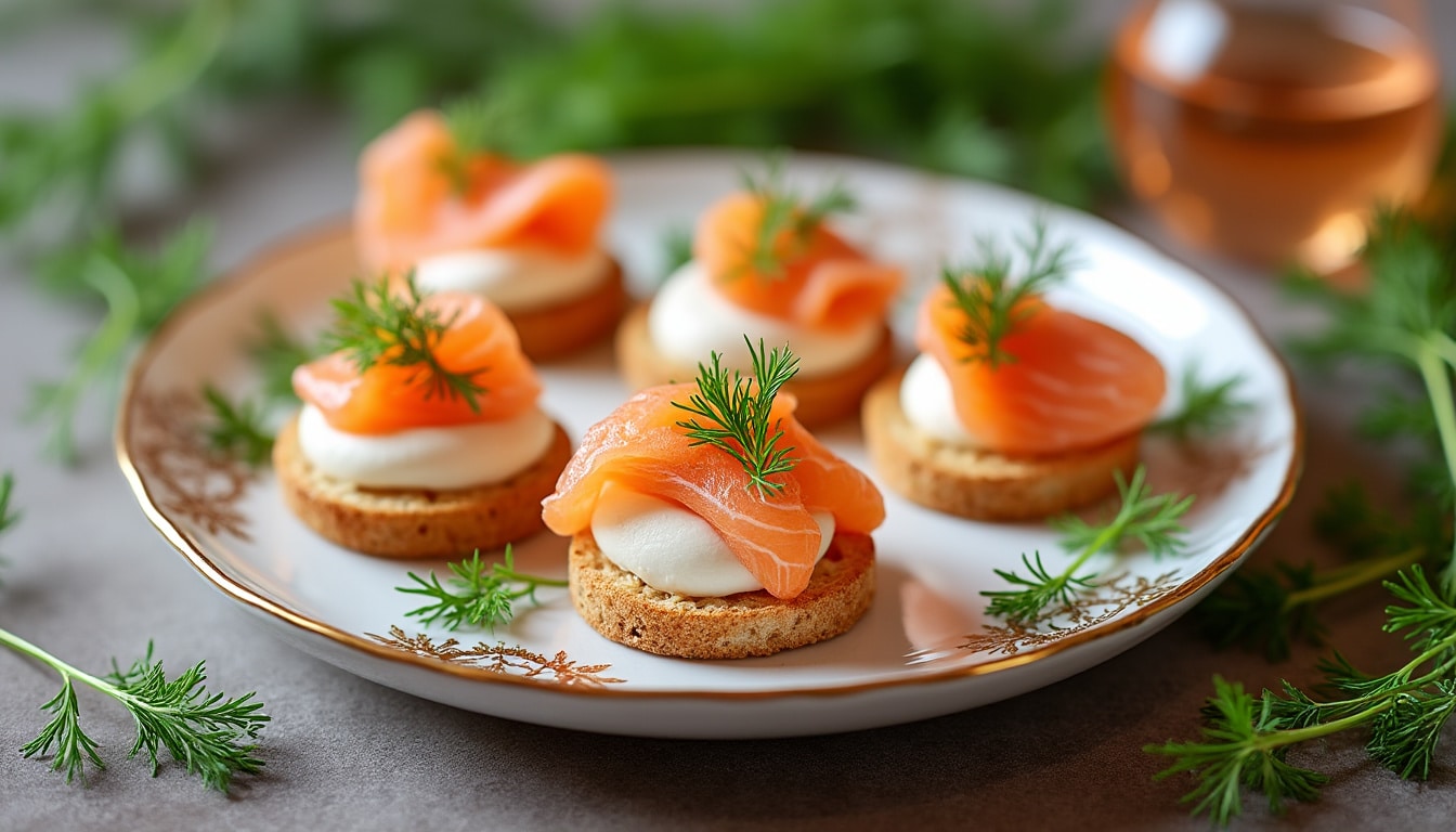 découvrez des bouchées apéritives raffinées au saumon, accompagnées d'une délicate mousse de champagne. parfaites pour vos réceptions, ces entrées allient élégance et saveurs pour émerveiller vos invités.