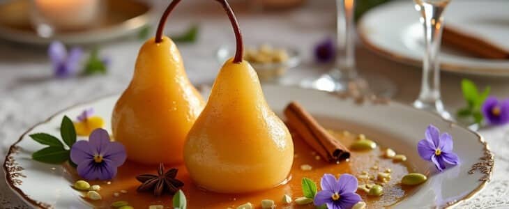 découvrez la recette exquise des poires pochées au champagne et épices, un dessert raffiné qui fera briller vos dîners. offrez-vous un voyage gourmand avec ce délicat mélange de saveurs sucrées et aromatiques, parfait pour impressionner vos invités.