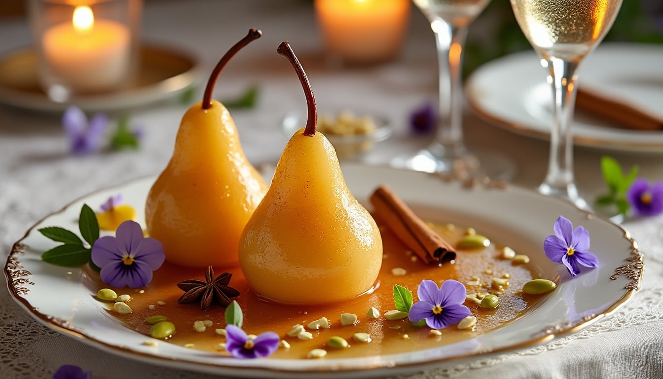 découvrez la recette exquise des poires pochées au champagne et épices, un dessert raffiné qui fera briller vos dîners. offrez-vous un voyage gourmand avec ce délicat mélange de saveurs sucrées et aromatiques, parfait pour impressionner vos invités.