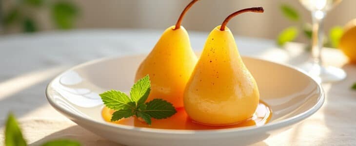 découvrez la délicatesse des poires pochées au champagne et miel, un dessert simple et élégant qui ravira vos papilles. parfait pour toutes les occasions, cette recette raffinée allie douceur et effervescence pour une expérience gustative inoubliable.