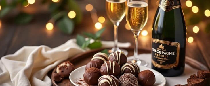 découvrez l'harmonie parfaite entre les truffes au chocolat et le champagne dans ce dessert d'exception. une expérience gustative raffinée qui ravira vos papilles et égayera vos occasions spéciales.