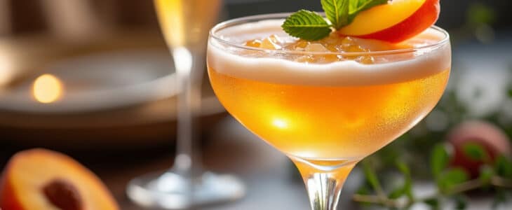 découvrez le cocktail pêche melba royal, une délicieuse fusion de saveurs fruitées et de douceur crémeuse qui transformera chaque gorgée en une expérience de dessert liquide incontournable. laissez-vous séduire par cette recette originale qui apporte une touche d'élégance à vos soirées.