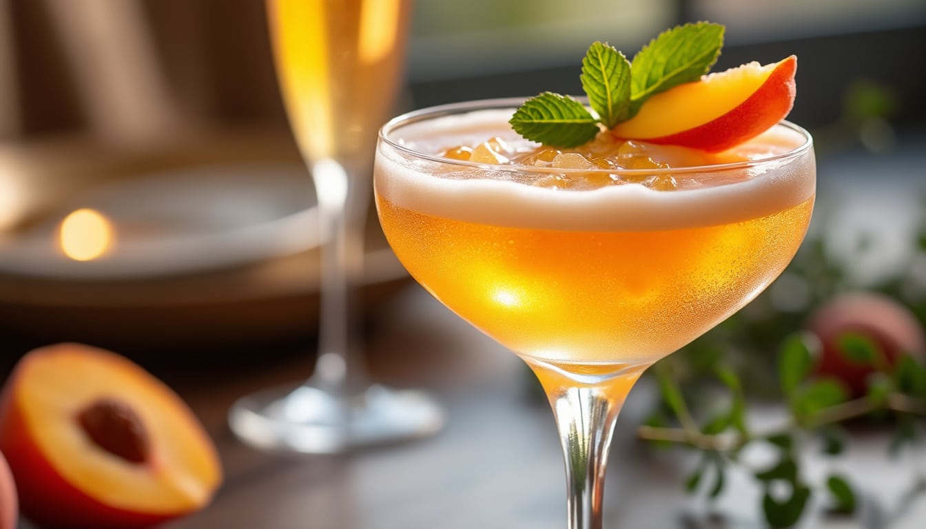 découvrez le cocktail pêche melba royal, une délicieuse fusion de saveurs fruitées et de douceur crémeuse qui transformera chaque gorgée en une expérience de dessert liquide incontournable. laissez-vous séduire par cette recette originale qui apporte une touche d'élégance à vos soirées.
