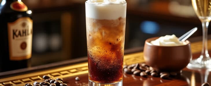 découvrez le cocktail white russian au champagne, une création audacieuse et crémeuse qui allie l'élégance des bulles à la richesse du café et de la crème. parfait pour impressionner vos invités lors de vos soirées.