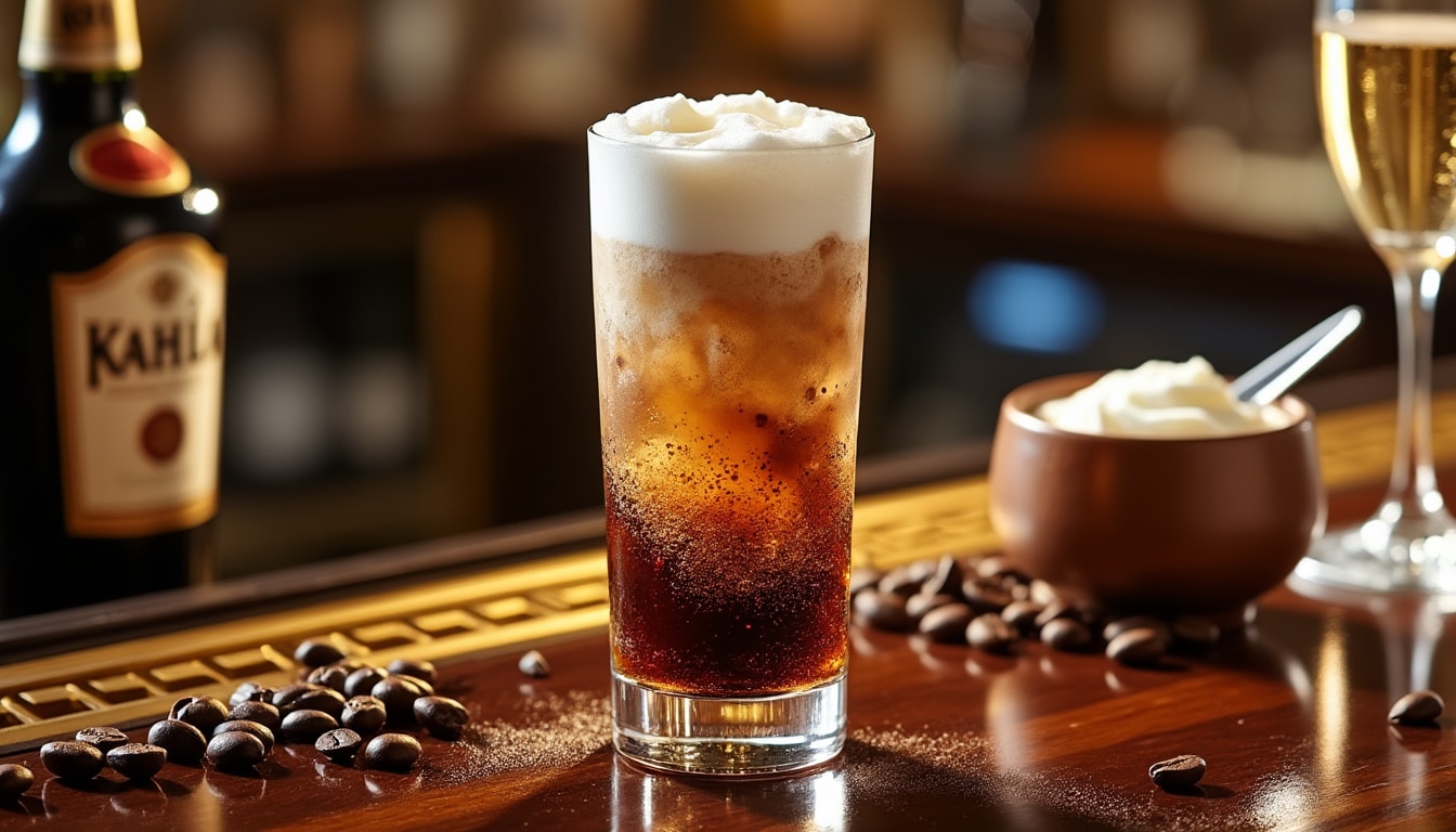 découvrez le cocktail white russian au champagne, une création audacieuse et crémeuse qui allie l'élégance des bulles à la richesse du café et de la crème. parfait pour impressionner vos invités lors de vos soirées.