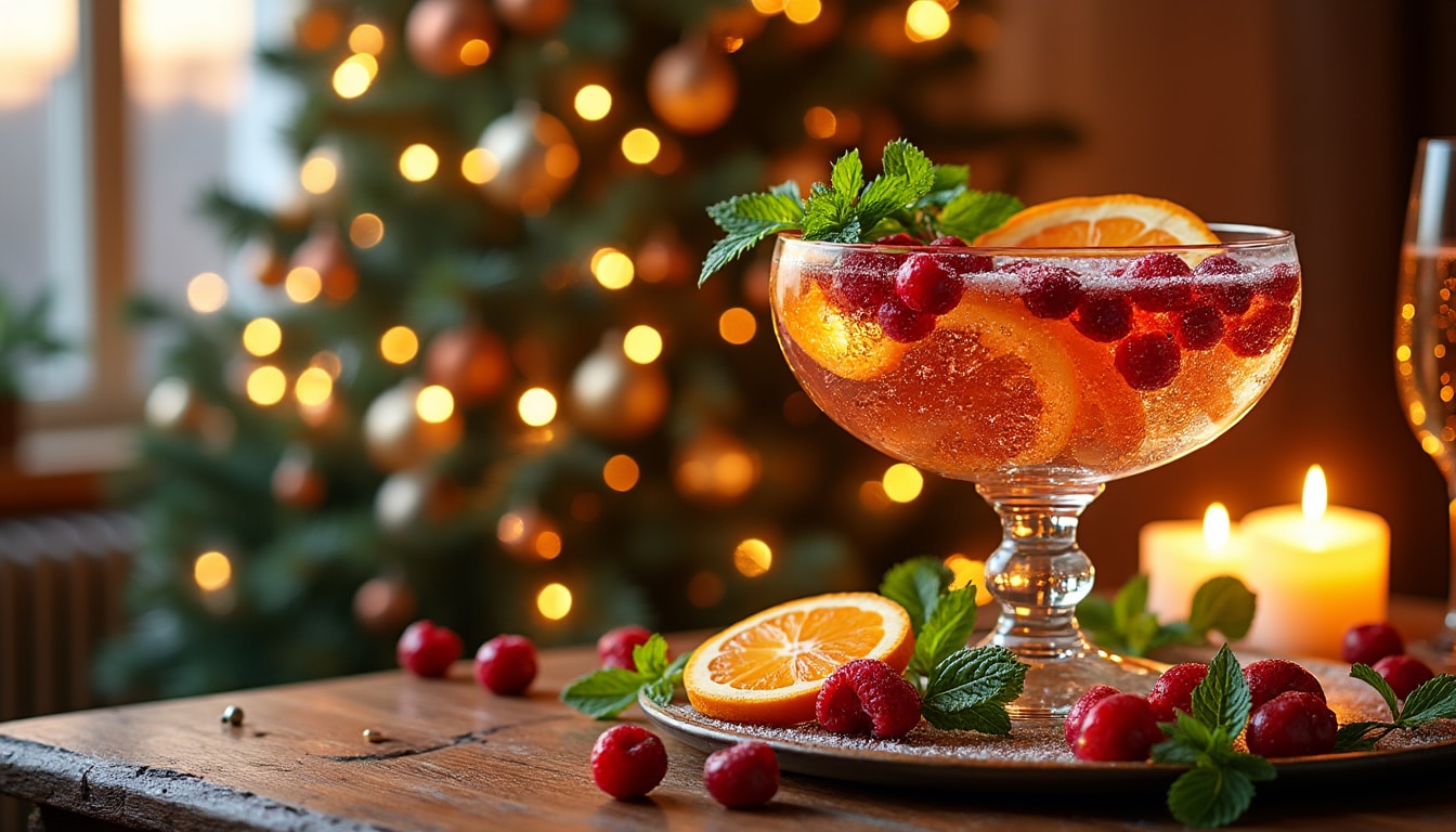 découvrez notre recette de punch de noël au champagne, une boisson festive qui réchauffe les cœurs et apporte une touche pétillante à vos célébrations. parfait pour les fêtes, ce cocktail convivial ravira vos invités avec ses saveurs envoûtantes et son élégance. préparez-vous à savourer la magie de noël dans chaque gorgée !