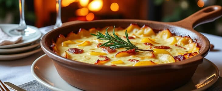 découvrez notre délicieuse tartiflette au champagne et lardons, une revisite élégante de ce plat d'hiver emblématique. alliant l'onctuosité du fromage et la légèreté du champagne, ce mélange de saveurs réchauffera vos soirées. à essayer absolument !