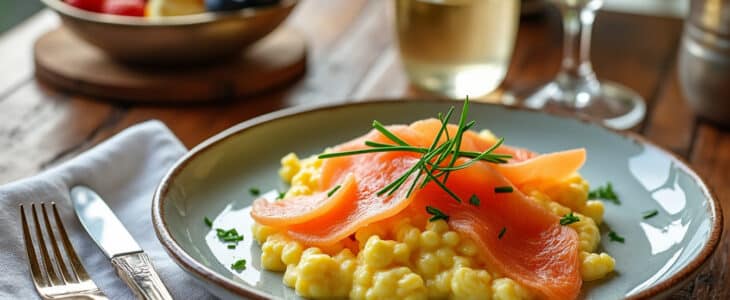 découvrez une recette surprenante d'œufs brouillés au champagne et saumon fumé, idéale pour un brunch délicieux et élégant. offrez à vos invités une expérience culinaire unique qui allie saveur et sophistication.