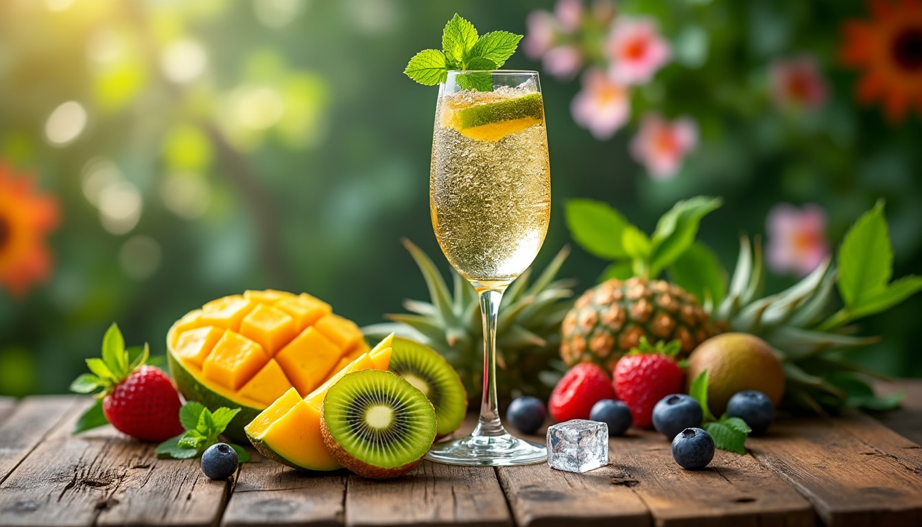 découvrez le punch exotique au champagne, une boisson rafraîchissante qui éveillera vos sens. parfait pour toutes les occasions, ce cocktail pétillant allie fraîcheur et saveurs fruitées, séduisant à coup sûr vos invités. laissez-vous séduire par cette recette originale et festive qui apporte une touche d'exotisme à vos apéritifs.